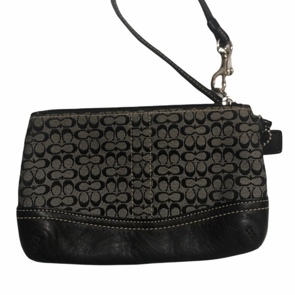Coach signature black gray wristlet bag